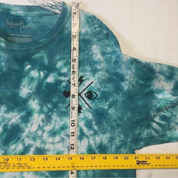 Flirtitude Active dyed long sleeve tee evil eye Sz Lg. Blue-green teal white EUC - Picture 8 of 9